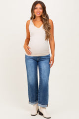 Dark Mid Rise Ankle Barrel Turn Up Cuffed Maternity Jeans