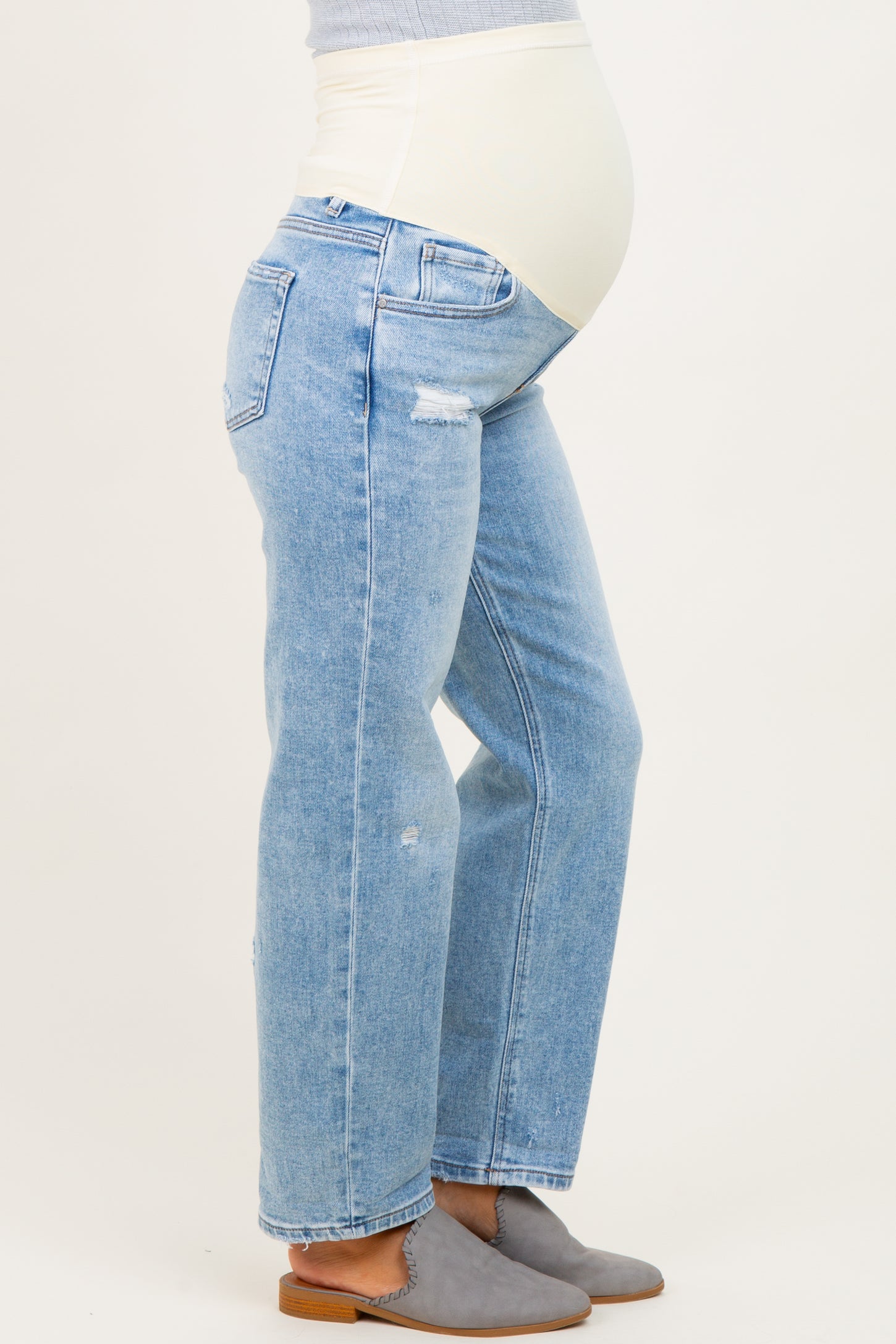 Light High Rise Ankle Boyfriend Distressed Maternity Jeans