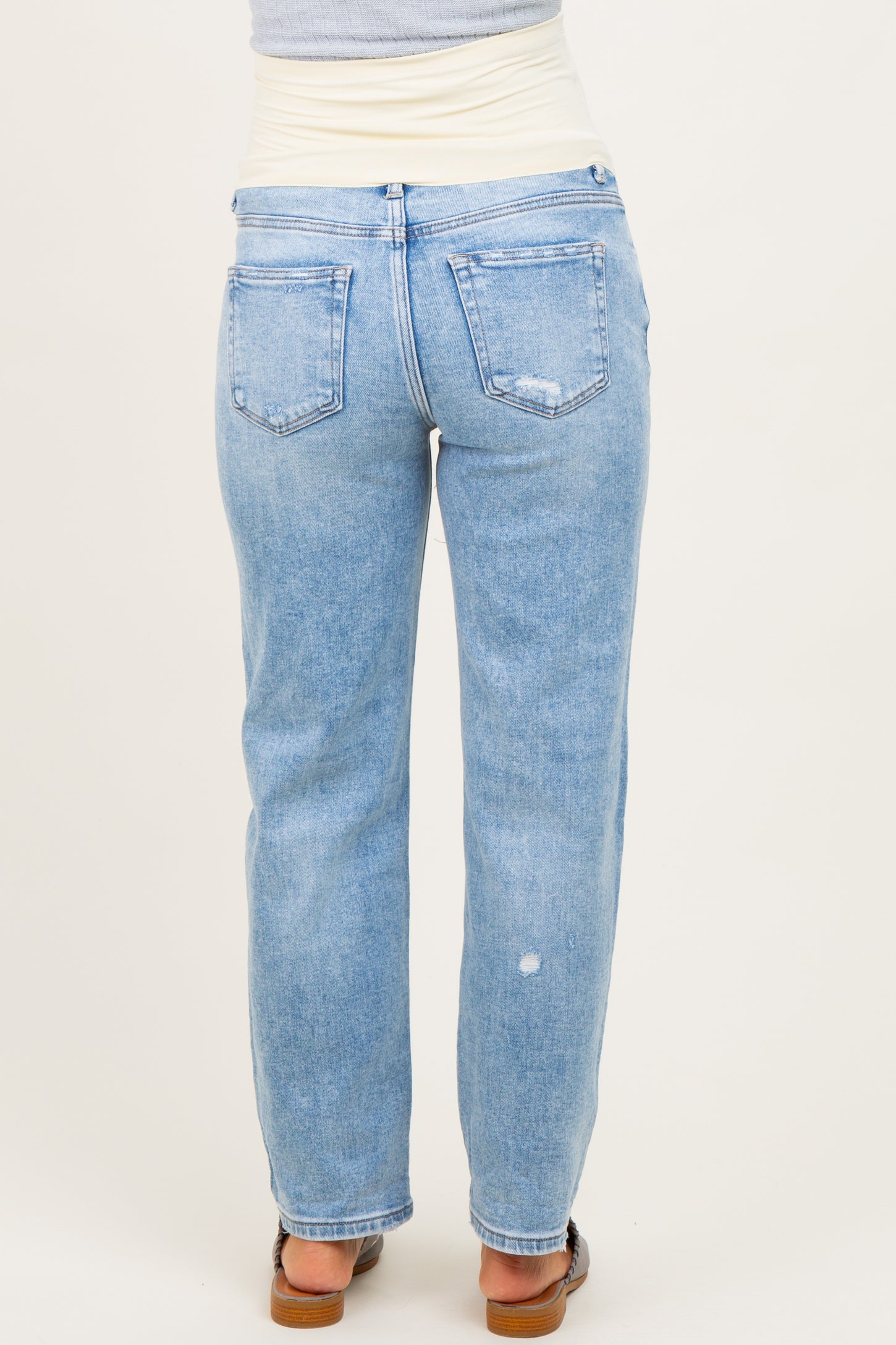 Light High Rise Ankle Boyfriend Distressed Maternity Jeans