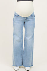 Light Low Rise Wide Leg Raw Cut Hem Maternity Jeans