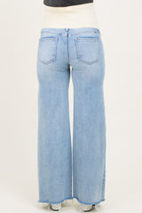 Light Low Rise Wide Leg Raw Cut Hem Maternity Jeans