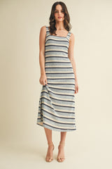 Denim Multi Square Neck Striped Sleeveless Maternity Dress