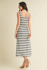 Denim Multi Square Neck Striped Sleeveless Dress