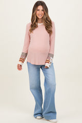 Light Wash Super High Rise Clean Cut Raw Hem Wide Leg Maternity Jeans