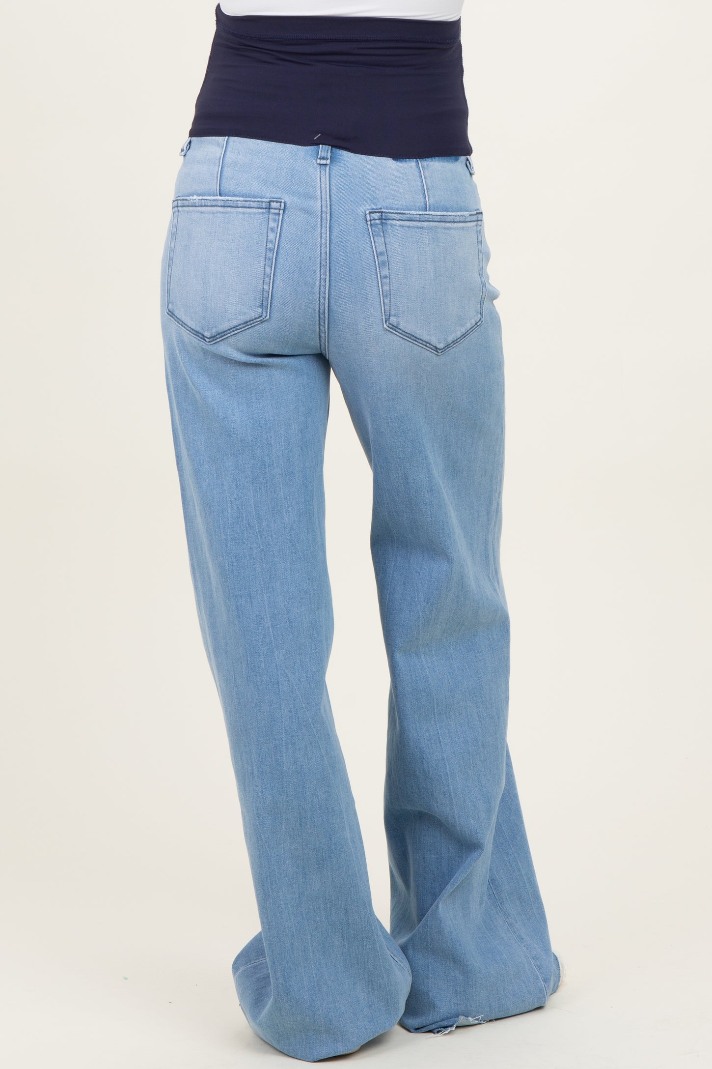 Light Wash Super High Rise Clean Cut Raw Hem Wide Leg Maternity Jeans