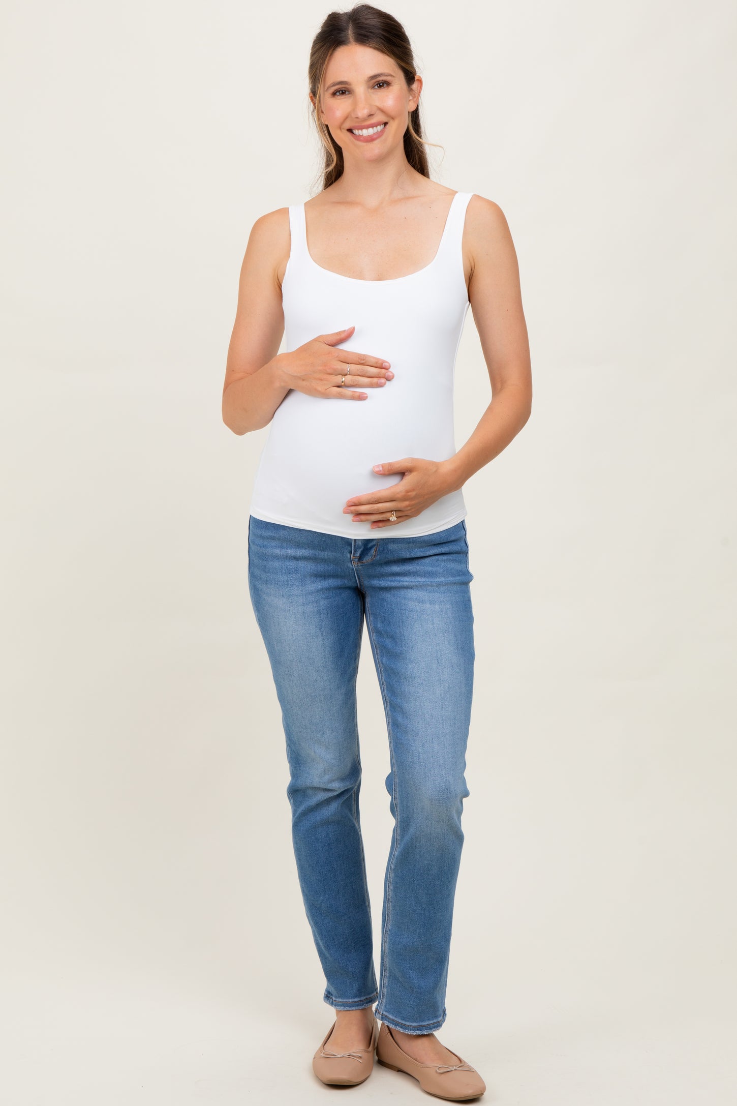 Medium Rinse High Rise Slim Straight Maternity Jeans