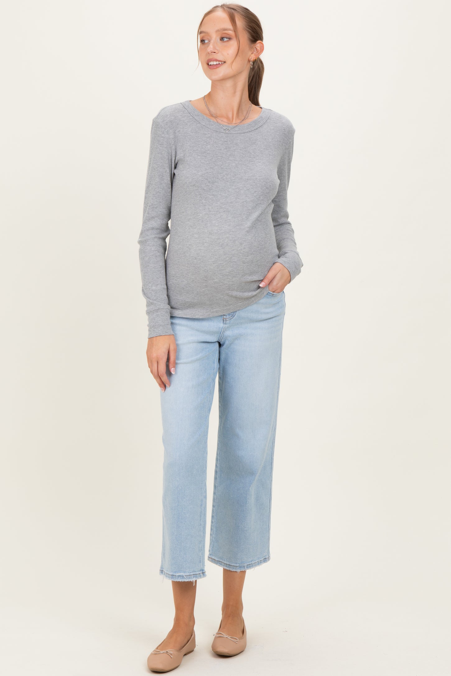 Light Blue High Rise Crop Slim Wide Maternity Jeans