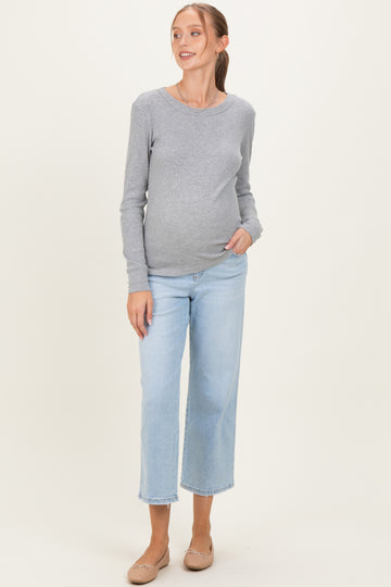 Light Blue High Rise Crop Slim Wide Maternity Jeans