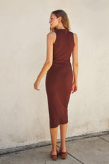 Rust Simple Mock Neck Midi Slip Dress