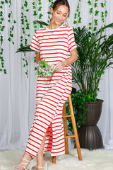 Red Striped Side Slit Maternity Maxi Dress