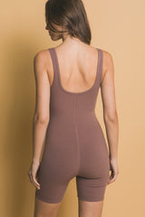 Mocha Ribbed Knit Tank Top Romper