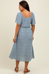 Blue/Pink Printed Maternity Dress With Pockets