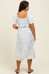 Ivory/Blue Printed Maternity Dress With Pockets