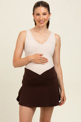 Brown Crossover V-Waist Maternity Skort