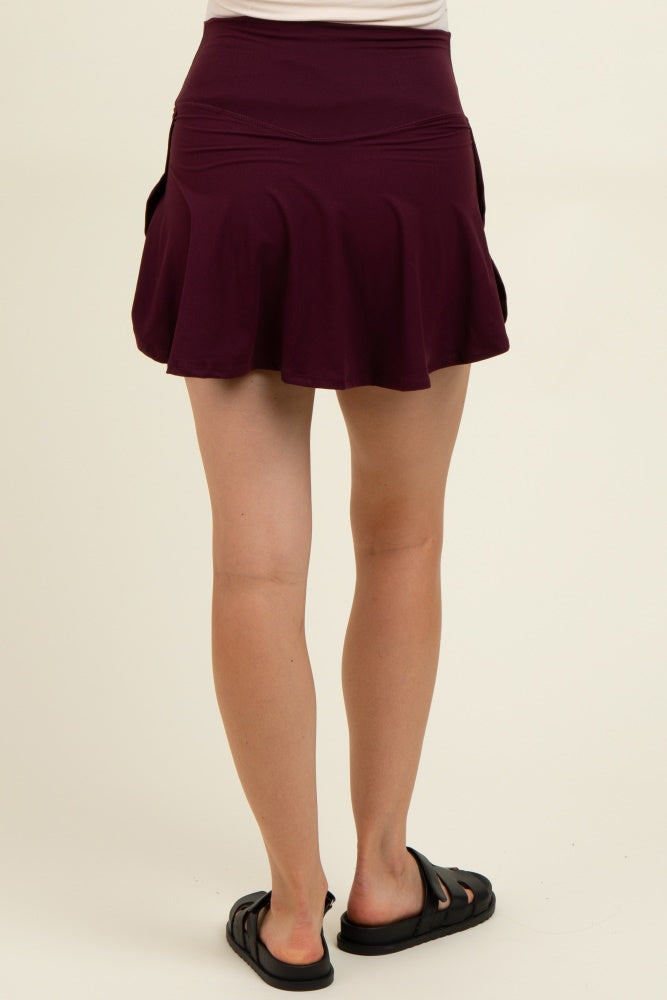 Burgundy Crossover V-Waist Maternity Skort