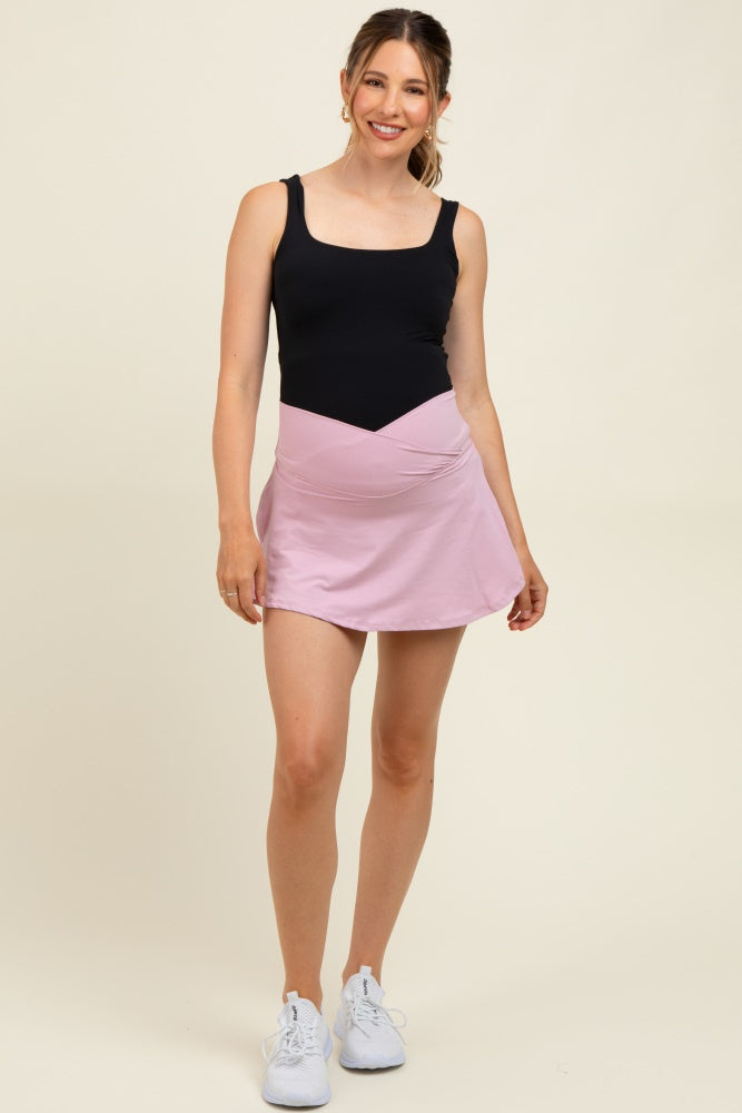 Light Pink Crossover V-Waist Maternity Skort