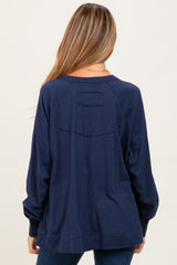 Navy Oversized Cotton Slub Long Sleeve Maternity Top