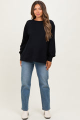 Black Oversized Cotton Slub Long Sleeve Maternity Top