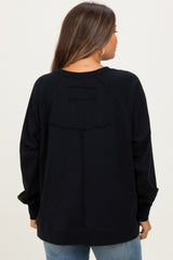 Black Oversized Cotton Slub Long Sleeve Maternity Top