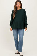 Forest Green Oversized Cotton Slub Long Sleeve Maternity Top