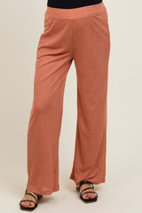 Rust Ribbed Side Pocket Maternity Lounge Pants
