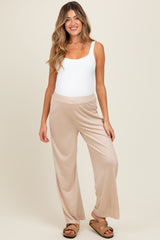Beige Ribbed Side Pocket Maternity Lounge Pants