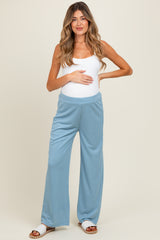 Light Blue Ribbed Side Pocket Maternity Lounge Pants