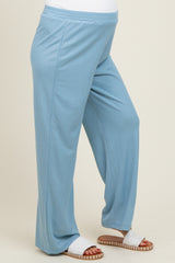 Light Blue Ribbed Side Pocket Maternity Lounge Pants