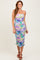 Lavender Printed Ruched Crisscross Back Midi Dress