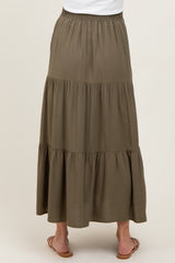 Olive Drawstring Tiered Maternity Maxi Skirt
