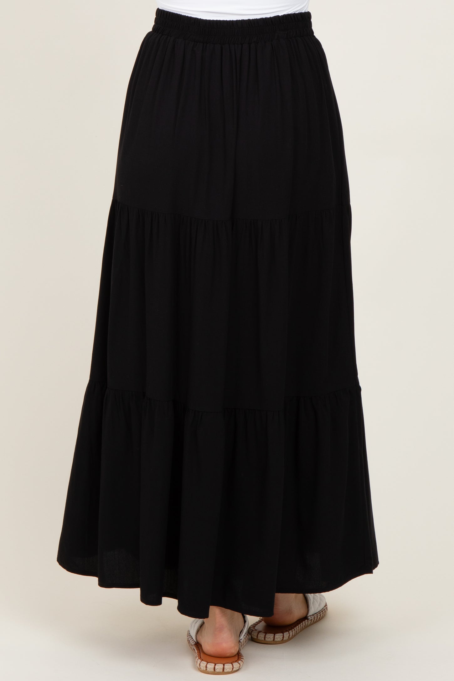 Black Drawstring Tiered Maxi Skirt