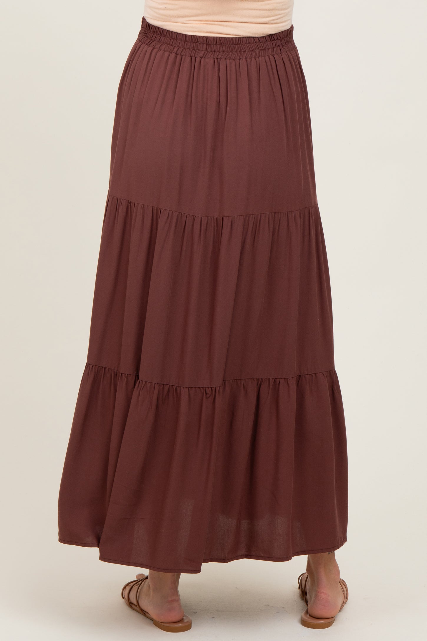 Brown Drawstring Tiered Maternity Maxi Skirt