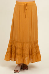 Yellow Drawstring Layered Ruffle Hem Maternity Maxi Skirt