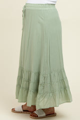 Light Olive Drawstring Layered Ruffle Hem Maternity Maxi Skirt