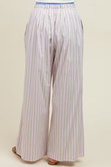 Light Pink Striped Drawstring Wide Leg Pants