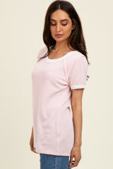 Light Pink/Ivory Ribbed Short Contrast Sleeve Top