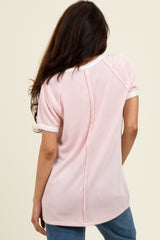 Light Pink/Ivory Ribbed Short Contrast Sleeve Top