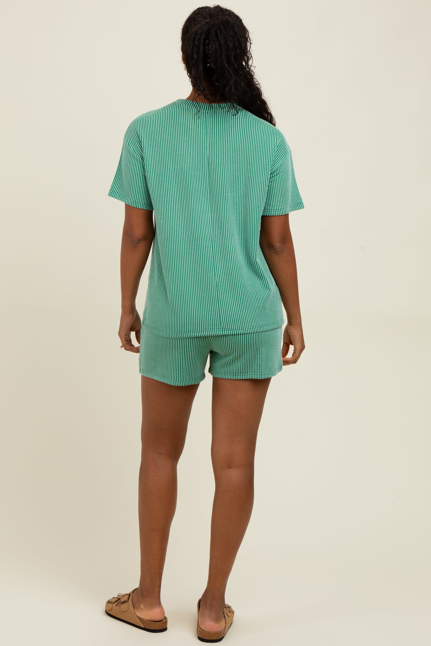 Green Ribbed Short Sleeve Tee and Short Set