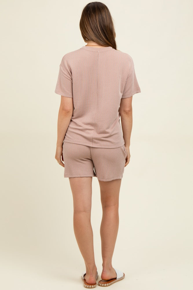 Mocha Ribbed Short Sleeve Tee and Short Maternity Set