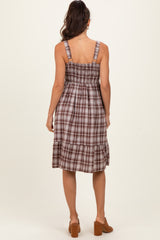 Brown Plaid Square Neck Dress