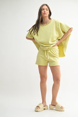 Yellow Drawstring Raw Hem Shorts
