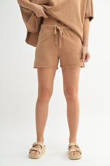 Mocha Drawstring Raw Hem Shorts