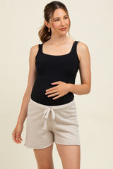 Light Grey Drawstring Raw Hem Maternity Shorts