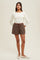 Brown Plaid Drawstring Button Accent Shorts