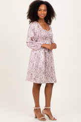 Pink Floral Sweetheart Neck Smocked Dress