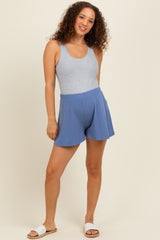 Blue Ribbed Maternity Lounge Shorts