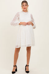 Cream Lace Smocked Long Sleeve Maternity Dress