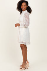 Cream Lace Smocked Long Sleeve Dress