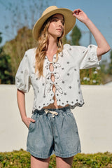 Blue Drawstring Denim Shorts