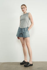 Blue Drawstring Denim Shorts